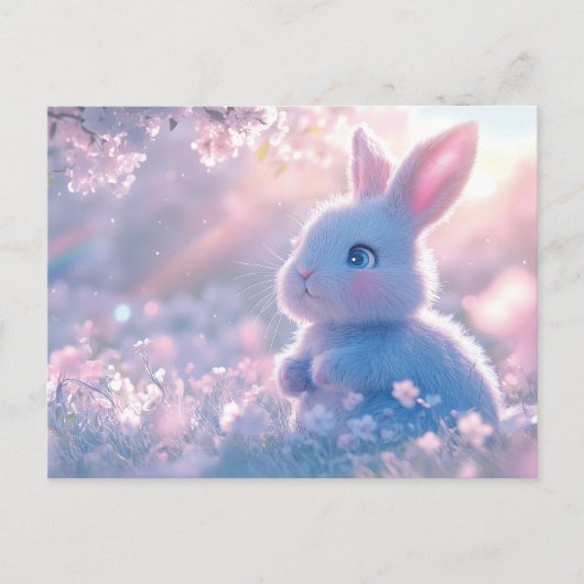 Schattige Baby Bunny in een bloemenveld Briefkaart (Voorkant)