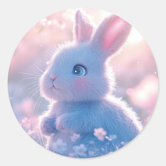 Schattige Baby Bunny in een bloemenveld Ronde Sticker (Voorkant)