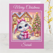 Schattige Baby Bunny in een kerststal Kaart (Gele Bloem)