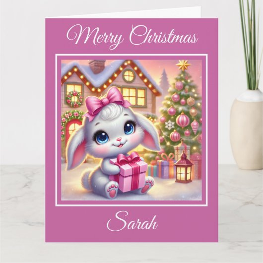 Schattige Baby Bunny in een kerststal Kaart (Voorkant)