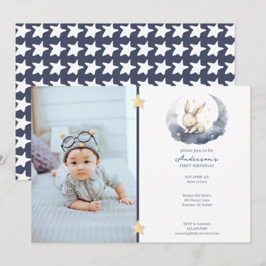 Schattige Baby Bunny op een Moon Kind Kaart (Voorkant / Achterkant)