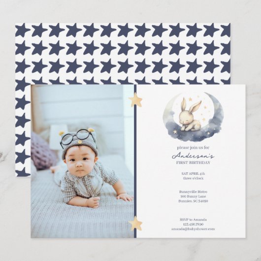 Schattige Baby Bunny op een Moon Kind Kaart (Voorkant / Achterkant)