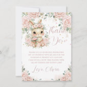 Schattige Baby Bunny Rabbit Blush 1e 2e verjaardag Bedankkaart (Voorkant)