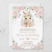 Schattige Baby Bunny Rabbit Blush 1e 2e verjaardag Kaart (Voorkant)