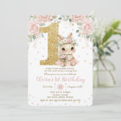 Schattige Baby Bunny Rabbit Blush 1st Birthday One Kaart (Staand voorkant)
