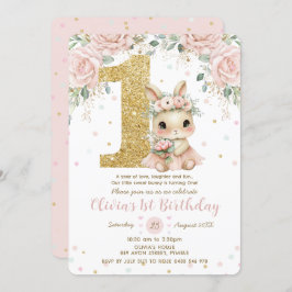 Schattige Baby Bunny Rabbit Blush 1st Birthday One Kaart