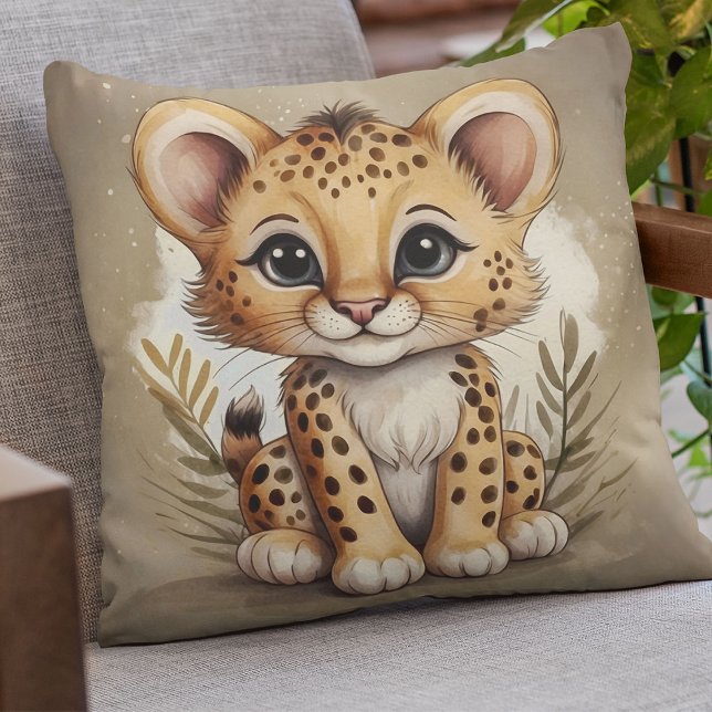 Schattige Baby Cheetah Waterverf Illustratie Kussen (Creator heeft geüpload)