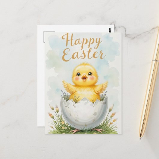 Schattige Baby Chick Happy Easter Briefkaart (Voorkant / Achterkant in situ)
