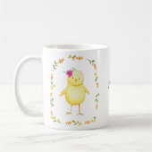 Schattige Baby Chick met Bloemen Naam Koffiemok (Links)
