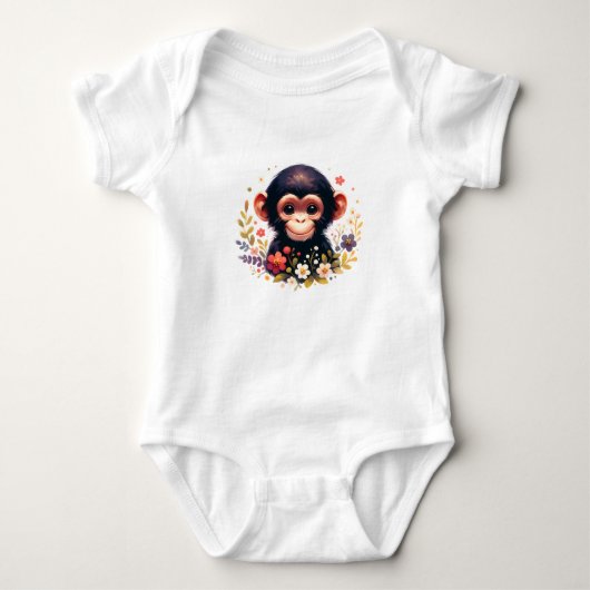 Schattige baby chimpansee met bloemen romper (Voorkant)