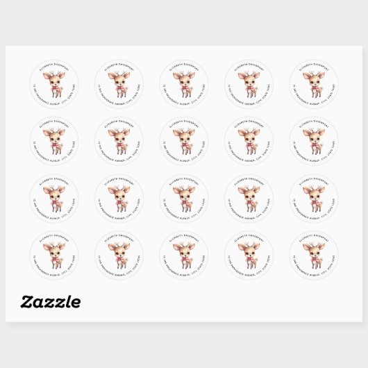 Schattige Baby Deer Cartoon illustratieadres Ronde Sticker (Vel)