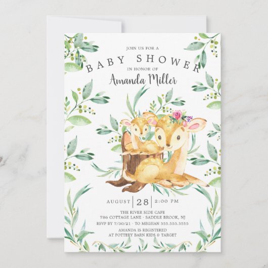 Schattige Baby Deer en Mam Uitnodiging van het Bab (Voorkant)