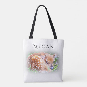Schattige Baby Deer Gepersonaliseerde Aangepaste N Tote Bag