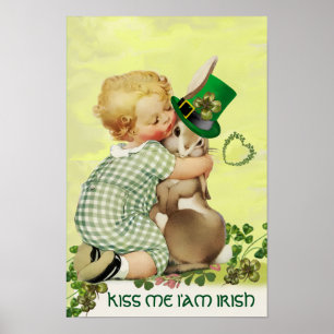 SCHATTIGE BABY DIE KONIJN KNUFFELT Ierse St.Patric Poster