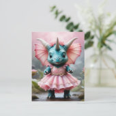Schattige Baby Dino in een roze jurk Briefkaart (Staand voorkant)