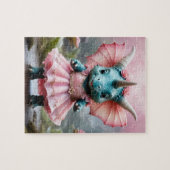 Schattige Baby Dino in een roze jurk Legpuzzel (Horizontaal)