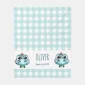 Schattige baby dinos gingham naam geboortedatum fleece deken (Voorkant)
