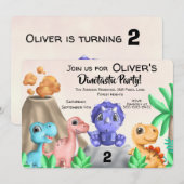 Schattige Baby Dinosaurions Birthday Kaart (Voorkant / Achterkant)