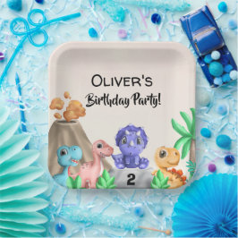 Schattige Baby Dinosaurs Birthday Party Papieren Bordje