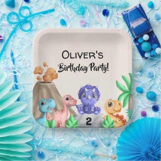 Schattige Baby Dinosaurs Birthday Party Papieren Bordje (Feest)