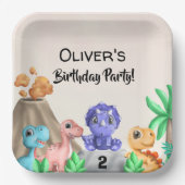 Schattige Baby Dinosaurs Birthday Party Papieren Bordje (Voorkant)