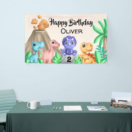 Schattige Baby Dinosaurs Birthday Party Spandoek (Beurs)