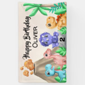 Schattige Baby Dinosaurs Birthday Party Spandoek (Verticaal)