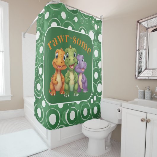 Schattige Baby Dinosaur's Party Douchegordijn (In situ)