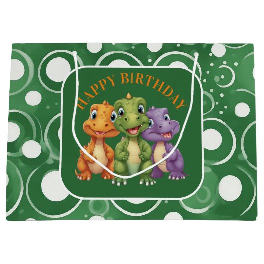 Schattige Baby Dinosaur's Party Groot Cadeauzakje (Voorkant)