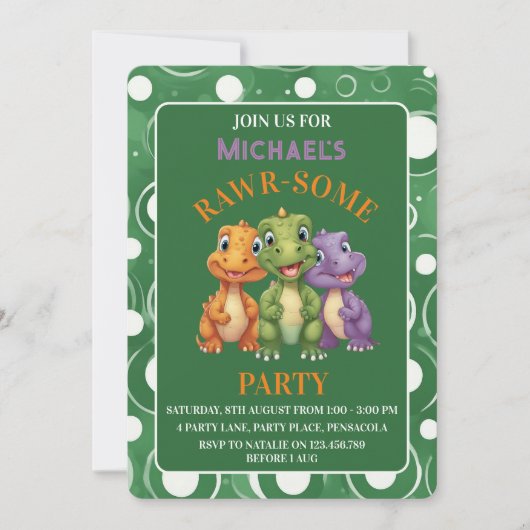 Schattige Baby Dinosaur's Party Kaart (Voorkant)