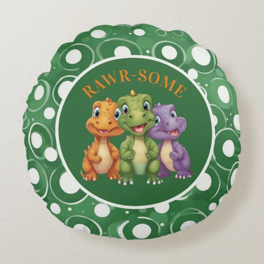 Schattige Baby Dinosaur's Party Rond Kussen (Voorkant)