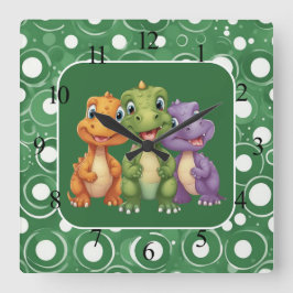 Schattige Baby Dinosaur's Party Vierkante Klok