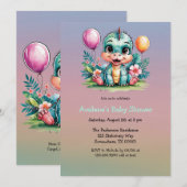 Schattige Baby dinosaurus Baby shower Kaart (Voorkant / Achterkant)