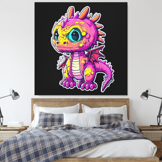 Schattige Baby-dinosaurus | Jurassic Joy Canvas Afdruk (Insitu (Slaapkamer))