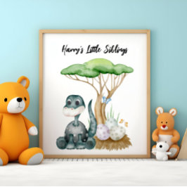 Schattige baby dinosaurus met zijn kleine broertje poster