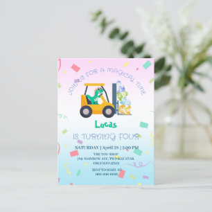 Schattige baby dinosaurus tractor Vrachtwagen Verj Briefkaart