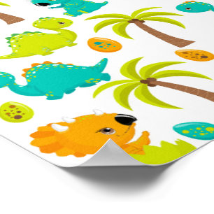 Schattige baby dinosaurus triceratops dino eieren poster