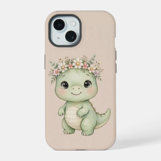 schattige baby-dinosaurussen bloemenkroon telefoon iPhone 15 case