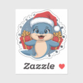 schattige baby dolfijn draag grote rode kerstmuts sticker (Vel)
