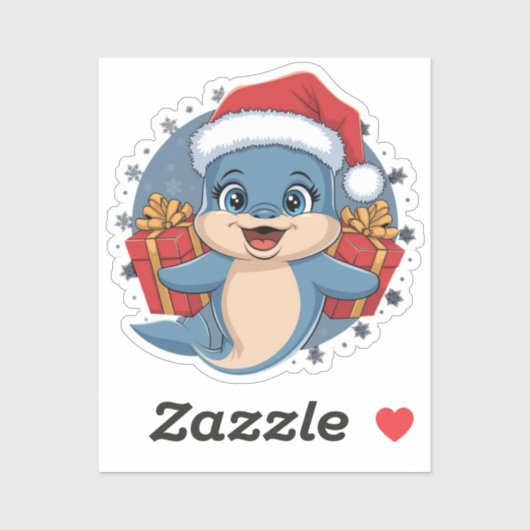 schattige baby dolfijn draag grote rode kerstmuts sticker (Vel)