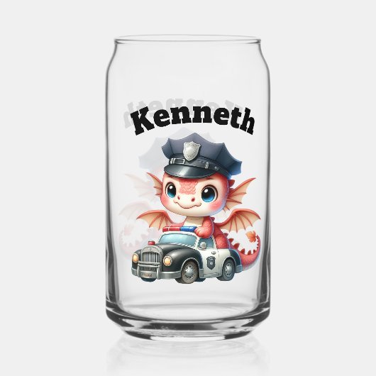 Schattige baby-draak in politieauto op patrouille blikvorm glas (Voorkant)