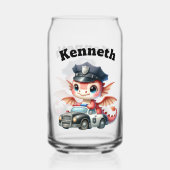 Schattige baby-draak in politieauto op patrouille blikvorm glas (Achterkant)