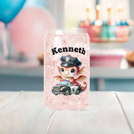 Schattige baby-draak in politieauto op patrouille blikvorm glas