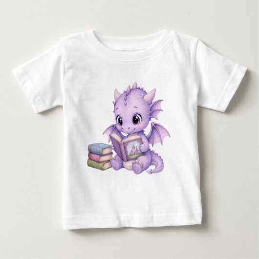Schattige Baby Draak Leest Fantasy Waterverf Kinde (Voorkant)