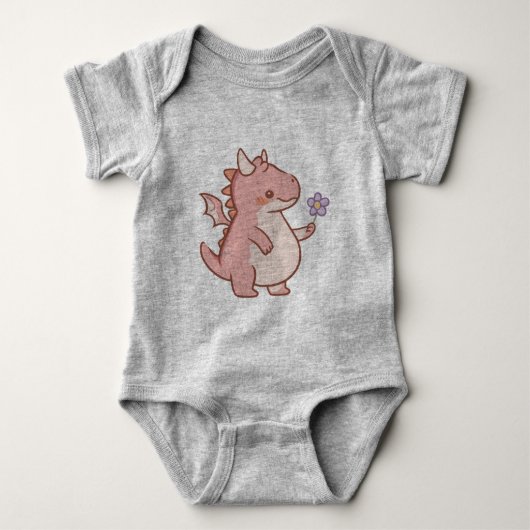 Schattige Baby-draak met een Paarse bloem Romper (Voorkant)