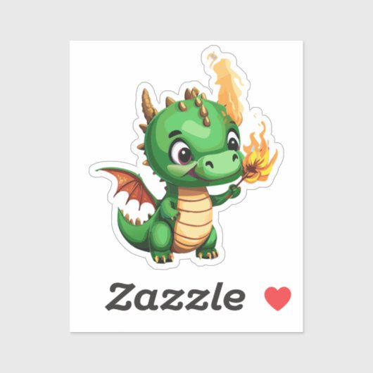 Schattige baby draak met fakkel licht sticker (Vel)