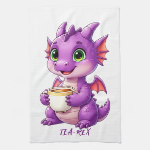 Schattige Baby Draak met Theekopje Kawaii Theedoek