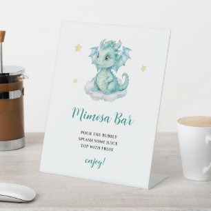 Schattige Baby Draak Mimosa Bar Reclamebord Met Voetstuk