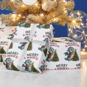 Schattige baby draak vrolijk en magisch kerstfeest cadeaupapier