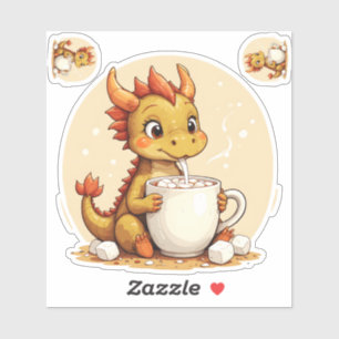 Schattige Baby Draak Warme Chocolade Kinderen Kawa Sticker